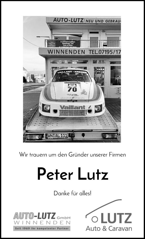 Traueranzeige von Peter Lutz von Waiblinger Kreiszeitung