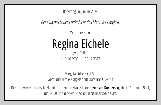 Traueranzeige von Regina Eichele von Waiblinger Kreiszeitung