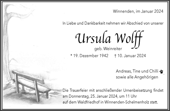 Traueranzeige von Wo Ursula Wolff von Waiblinger Kreiszeitung