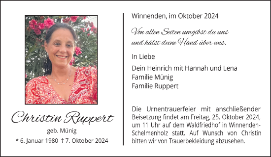 Traueranzeige von Christin Ruppert von Waiblinger Kreiszeitung