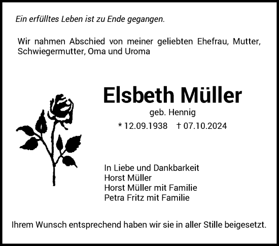 Traueranzeige von Elsbeth Müller von Waiblinger Kreiszeitung