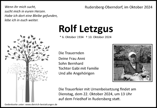 Traueranzeige von Rolf Letzgus von Waiblinger Kreiszeitung