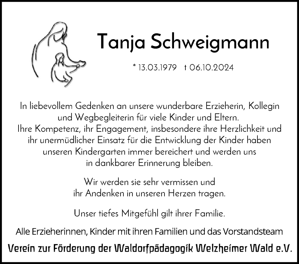  Traueranzeige für Tanja Schweigmann vom 18.10.2024 aus Waiblinger Kreiszeitung