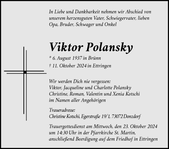 Traueranzeige von Viktor Polansky von Waiblinger Kreiszeitung