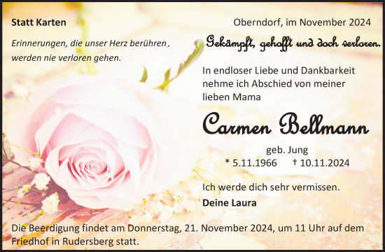 Traueranzeige von Carmen Bellmann von Waiblinger Kreiszeitung