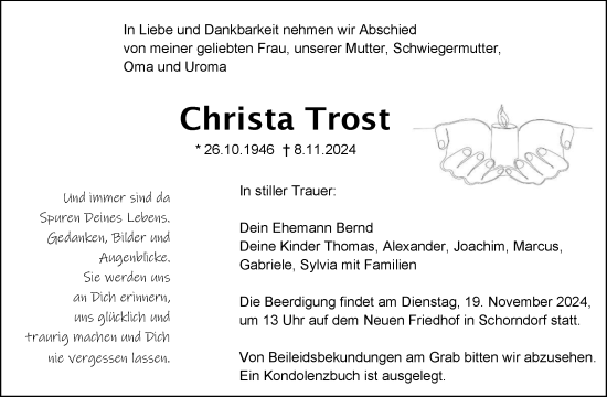 Traueranzeige von Christa Trost von Waiblinger Kreiszeitung