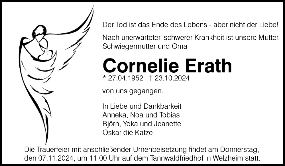  Traueranzeige für Cornelie Erath vom 02.11.2024 aus Waiblinger Kreiszeitung