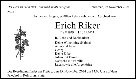 Traueranzeige von Erich Riker von Waiblinger Kreiszeitung