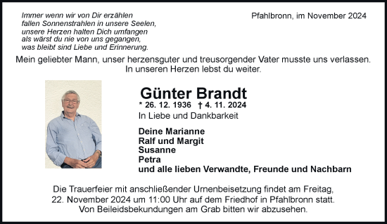 Traueranzeige von Günter Brandt von Waiblinger Kreiszeitung