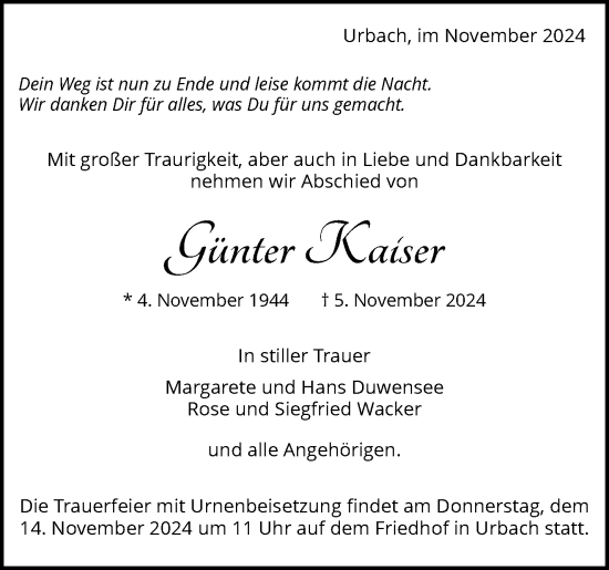 Traueranzeige von Günter Kaiser von Waiblinger Kreiszeitung