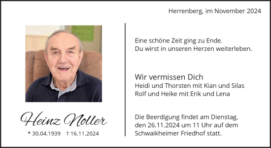 Traueranzeige von Heinz Noller von Waiblinger Kreiszeitung