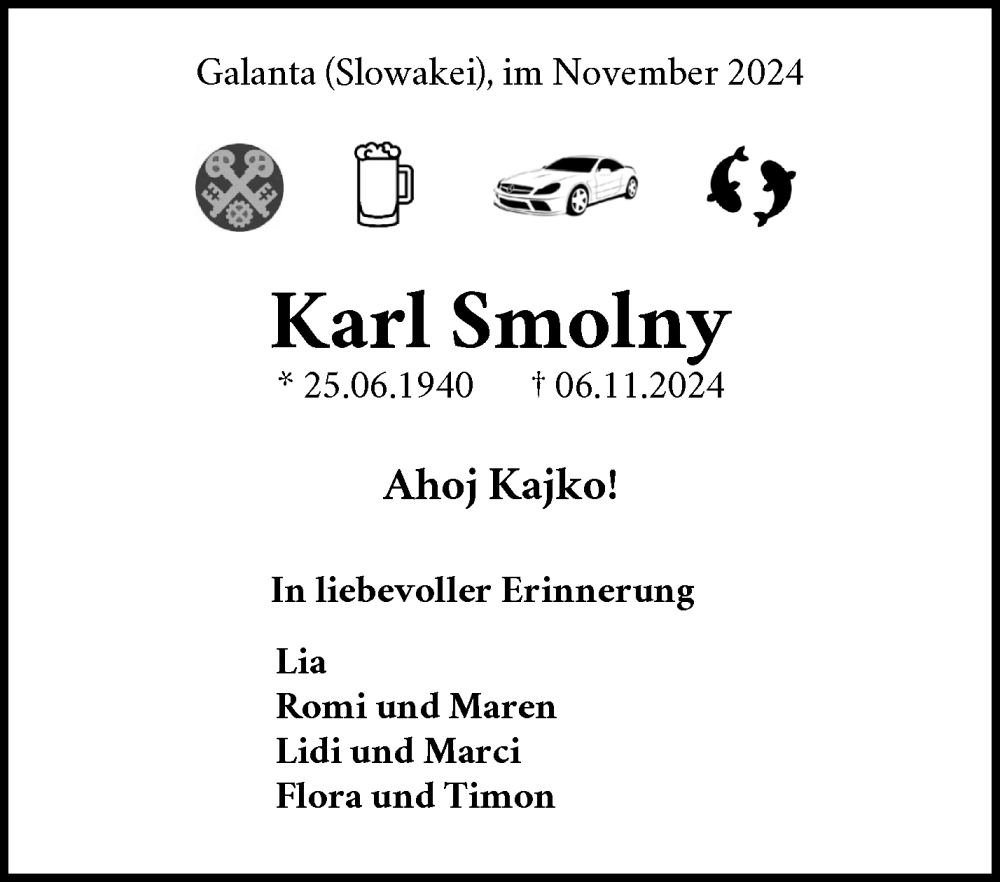  Traueranzeige für Karl Smolny vom 09.11.2024 aus Waiblinger Kreiszeitung