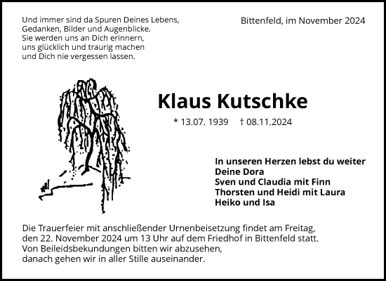 Traueranzeige von Klaus Kutschke von Waiblinger Kreiszeitung