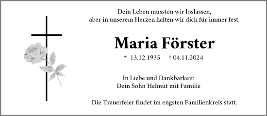 Traueranzeige von Maria Förster von Waiblinger Kreiszeitung