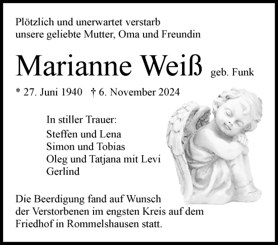 Traueranzeige von Marianne Weiß von Waiblinger Kreiszeitung