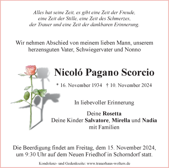 Traueranzeige von Nicolo Pagano Scorcio von Waiblinger Kreiszeitung