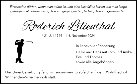 Traueranzeige von Roderich Lilienthal von Waiblinger Kreiszeitung