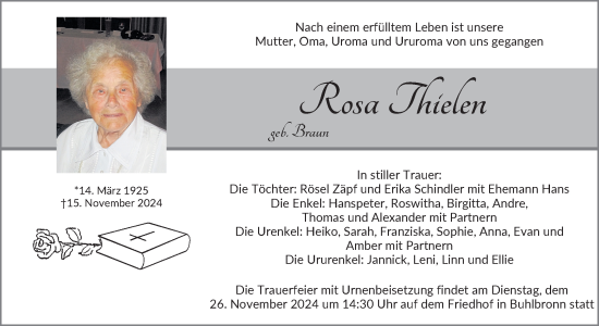 Traueranzeige von Rosa Thielen von Waiblinger Kreiszeitung