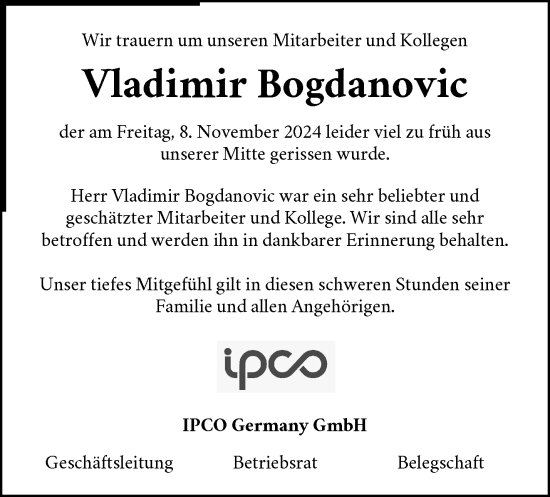 Traueranzeige von Vladimir Bogdanovic von Waiblinger Kreiszeitung