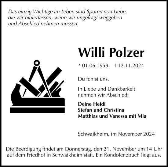 Traueranzeige von Willi Polzer von Waiblinger Kreiszeitung