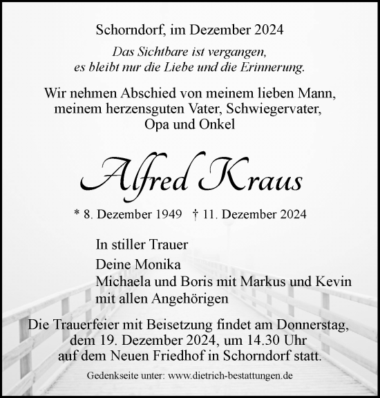 Traueranzeige von Alfred Kraus von Waiblinger Kreiszeitung