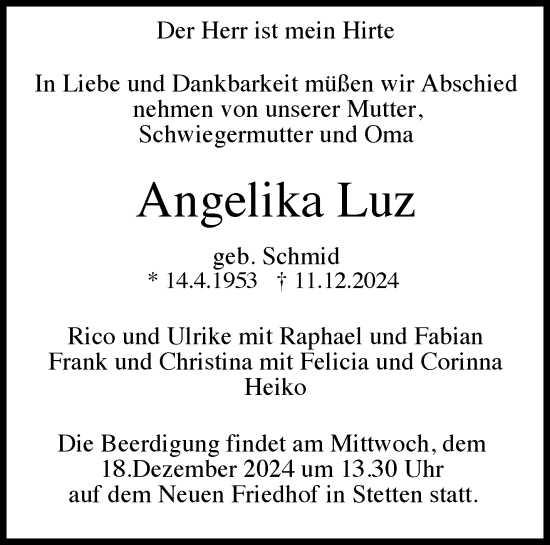 Traueranzeige von Angelika Luz von Waiblinger Kreiszeitung