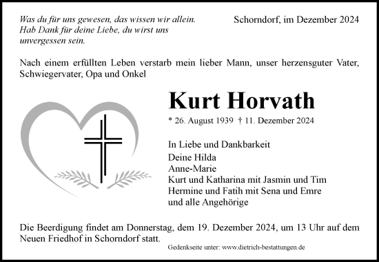 Traueranzeige von Kurt Horvath von Waiblinger Kreiszeitung