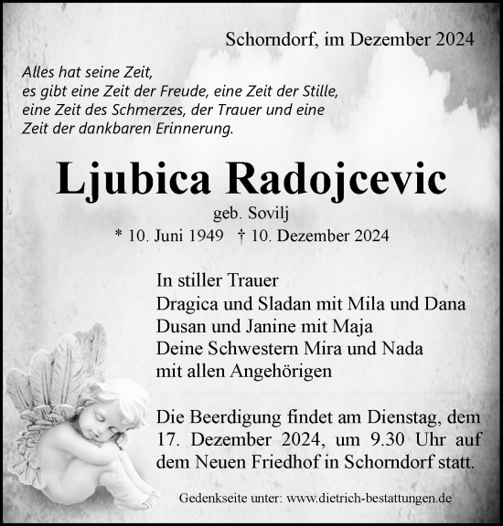 Traueranzeige von Ljubica Radojcevic von Waiblinger Kreiszeitung