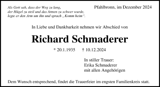 Traueranzeige von Richard Schmaderer von Waiblinger Kreiszeitung