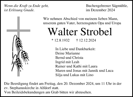 Traueranzeige von Walter Strobel von Waiblinger Kreiszeitung