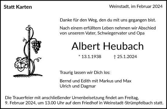 Traueranzeige von Albert Heubach von Waiblinger Kreiszeitung