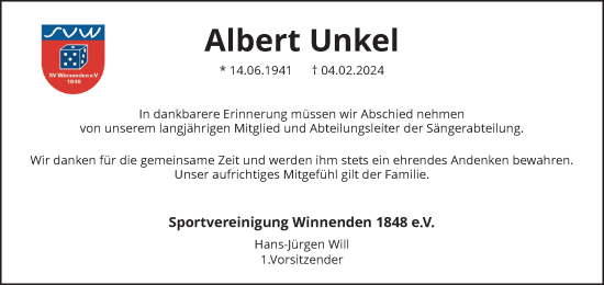 Traueranzeige von Albert Unkel von Waiblinger Kreiszeitung