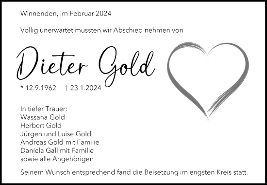 Traueranzeige von Dieter Gold von Waiblinger Kreiszeitung