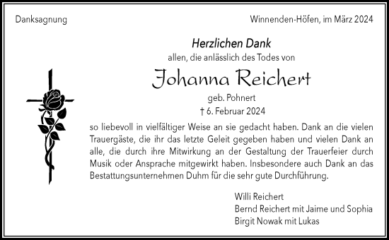 Traueranzeige von Johanna Reichert von Waiblinger Kreiszeitung