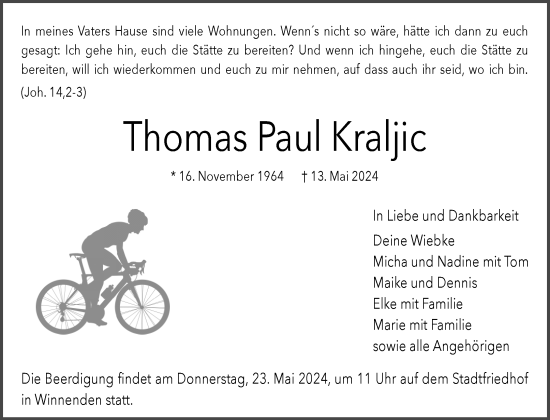 Traueranzeige von Thomas Kraljic von Waiblinger Kreiszeitung