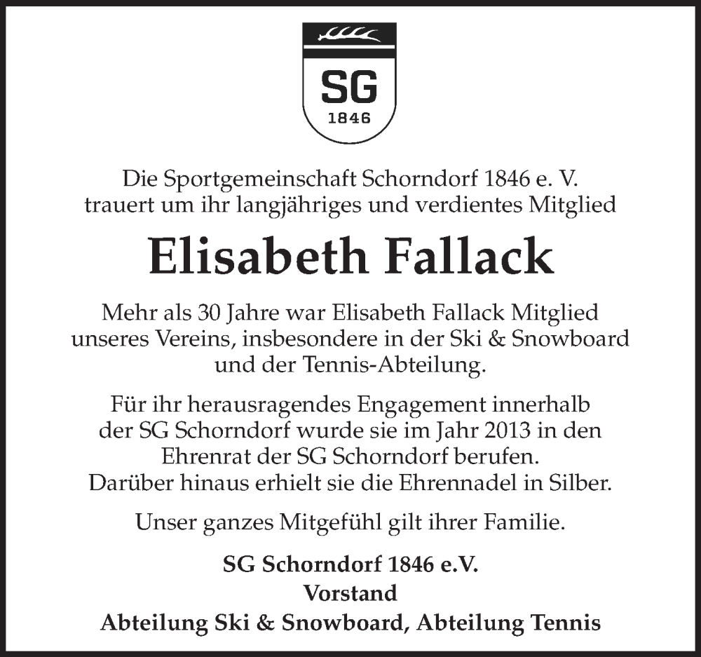  Traueranzeige für Elisabeth Fallack vom 15.06.2024 aus Waiblinger Kreiszeitung