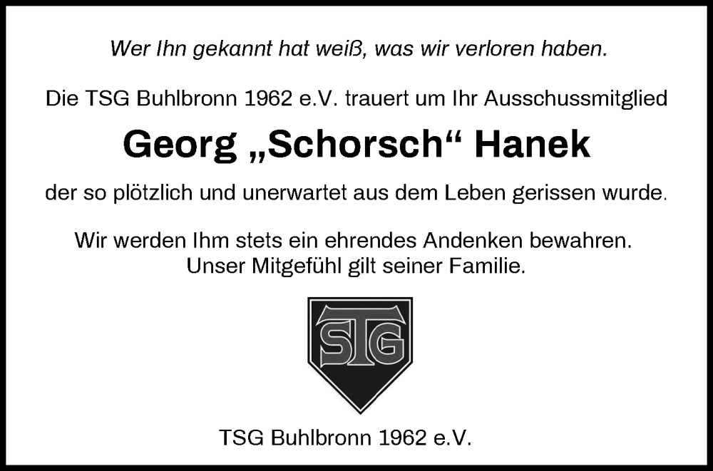  Traueranzeige für Georg Hanek vom 04.06.2024 aus Waiblinger Kreiszeitung