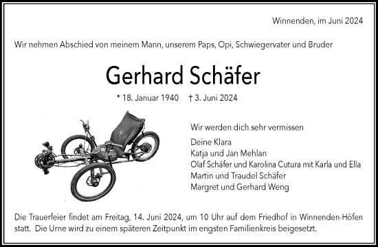 Traueranzeige von Gerhard Schäfer von Waiblinger Kreiszeitung