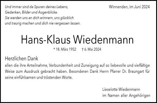 Traueranzeige von Hans-Klaus Wiedenmann von Waiblinger Kreiszeitung