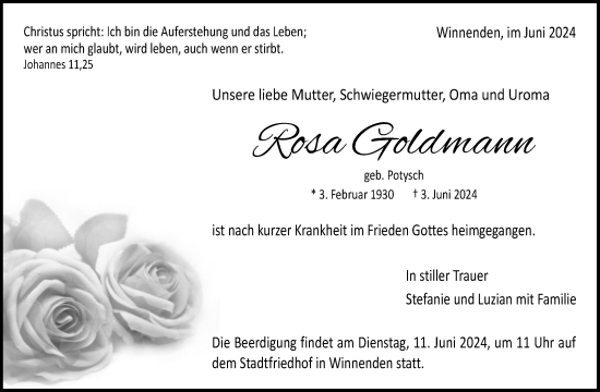 Traueranzeige von Rosa Goldmann von Waiblinger Kreiszeitung