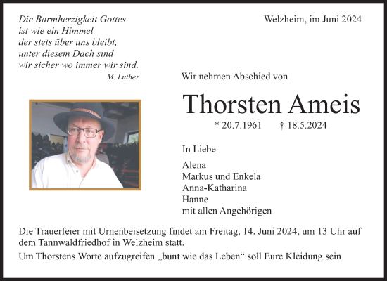 Traueranzeige von Thorsten Ameis von Waiblinger Kreiszeitung