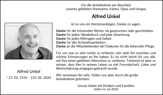 Traueranzeige von Alfred Unkel von Waiblinger Kreiszeitung