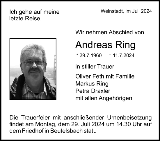 Traueranzeige von Andreas Ring von Waiblinger Kreiszeitung