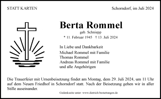 Traueranzeige von Berta Rommel von Waiblinger Kreiszeitung