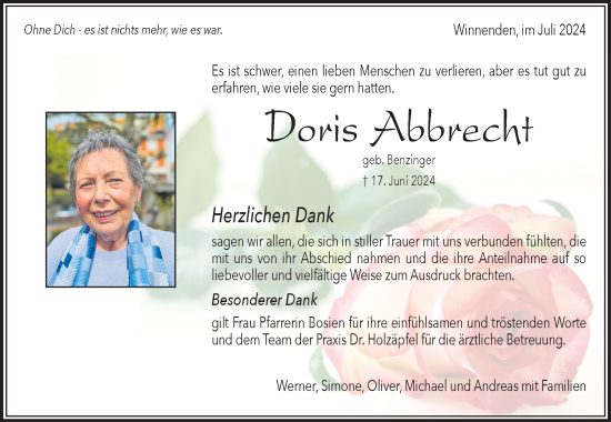 Traueranzeige von Doris Abbrecht von Waiblinger Kreiszeitung