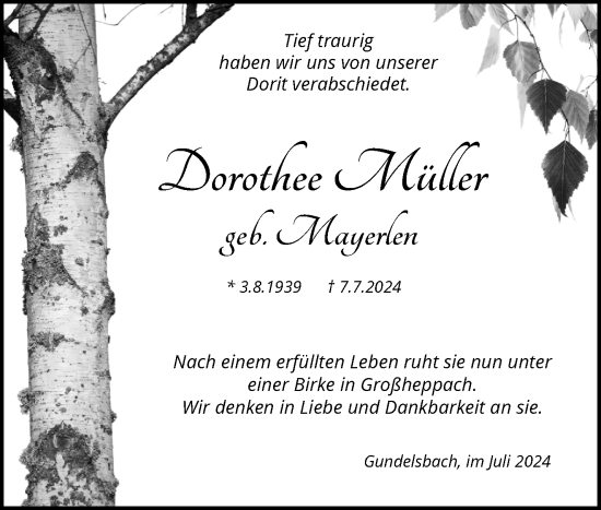 Traueranzeige von Dorothee Müller von Waiblinger Kreiszeitung