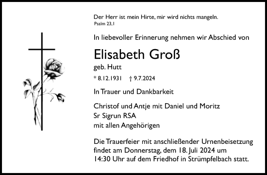 Traueranzeige von Elisabeth Groß von Waiblinger Kreiszeitung