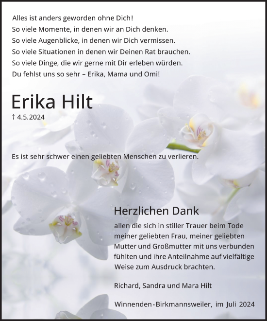 Traueranzeige von Erika Hilt von Waiblinger Kreiszeitung