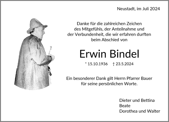 Traueranzeige von Erwin Bindel von Waiblinger Kreiszeitung