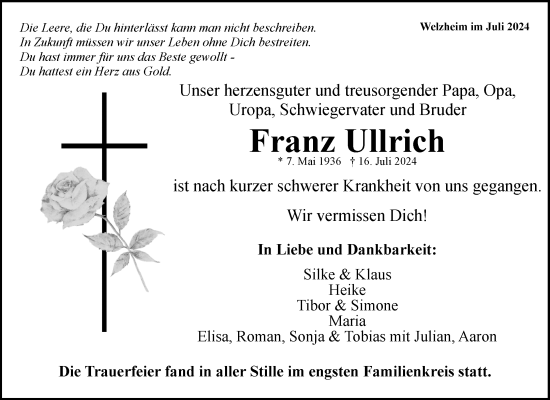 Traueranzeige von Franz Ullrich von Waiblinger Kreiszeitung